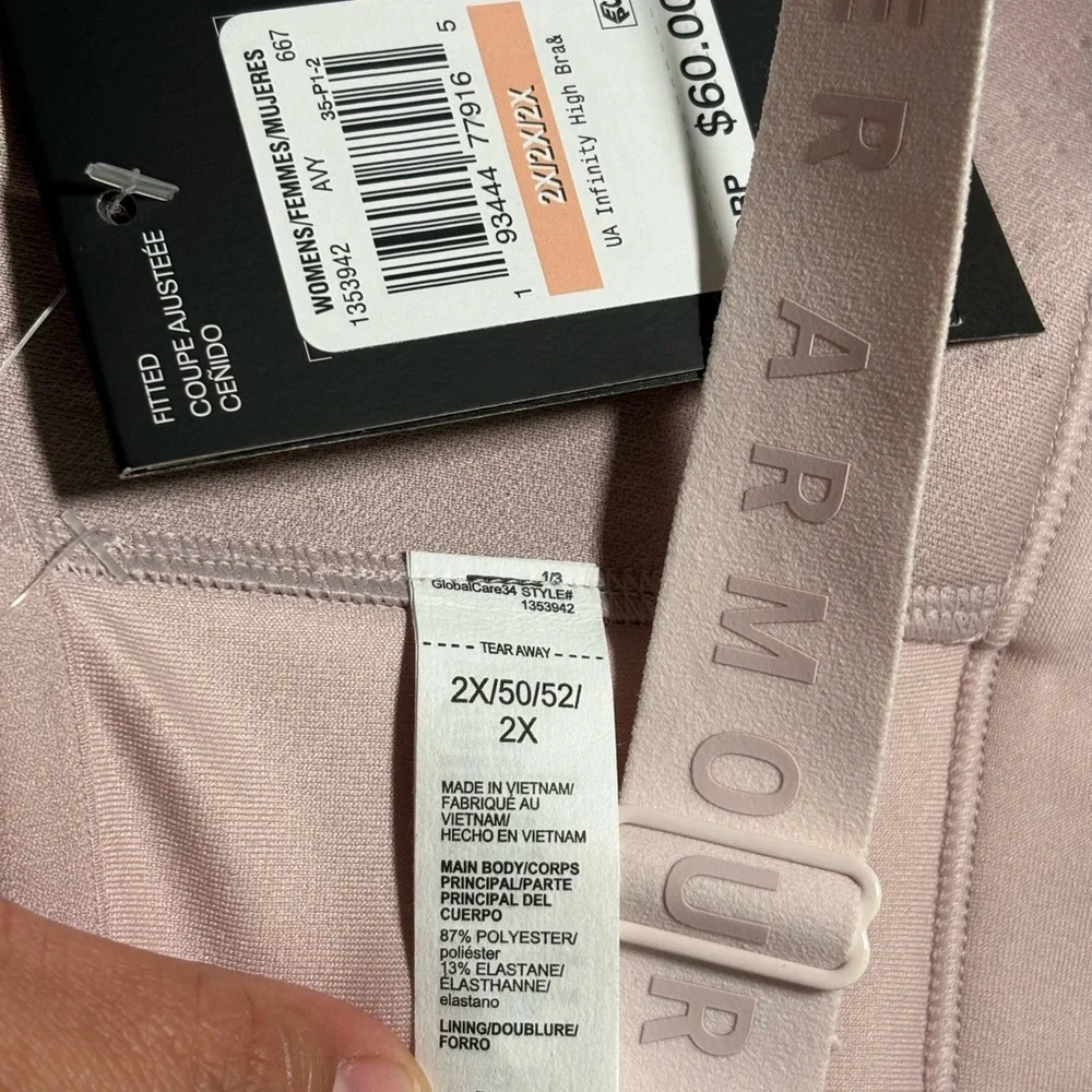 Under Armour Women's Light Pink Breathable Sports Bra,Size 2X,Made in Vietnam
